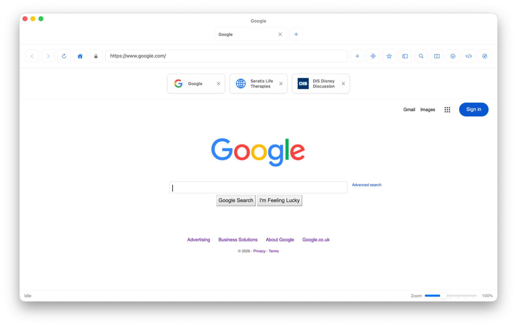 Pulse browser showing Google